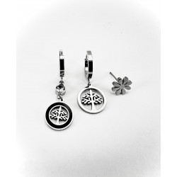 Gümüş Hayat Ağacı Detaylı Üçlü Küpe